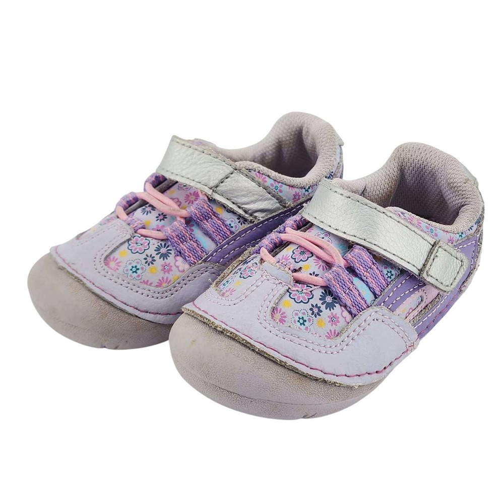 Healthtex Toddler Girls Purple Floral Sneakers Metallic‎ Silver Strap Size 5